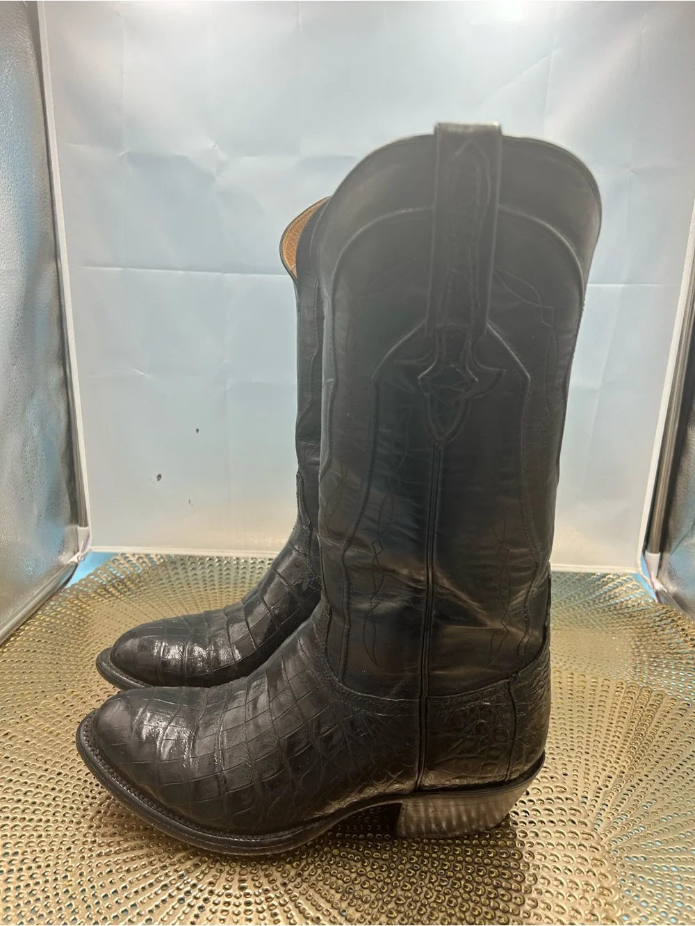 Lucchese Black Crocodile exotic Print men 8 cowboy boots